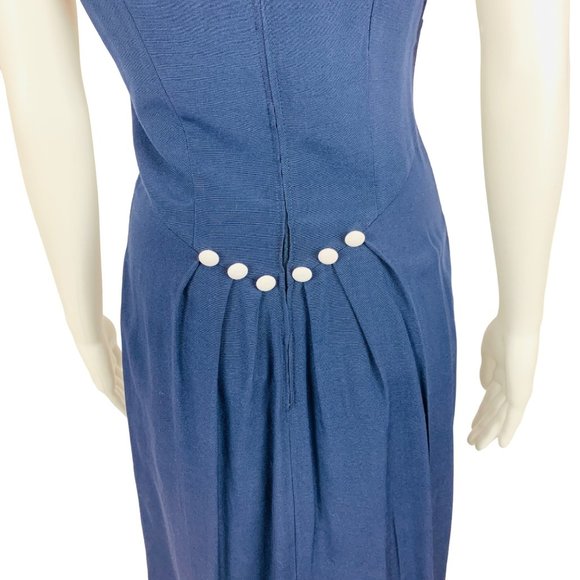 Vintage 1990s Sailor Style Dress Navy Blue White Long Empire Bust Rayon Midi - Picture 8 of 10